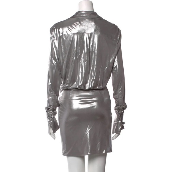 GAUGE81 silver metallic Naha long sleeve draped mini shirt dress - Small NWOT - Picture 12 of 12
